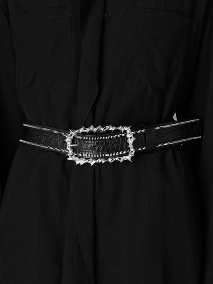 CROCO EMBOSSED LEATHER+KIP LEATHER  ZIP DETAIL BELT