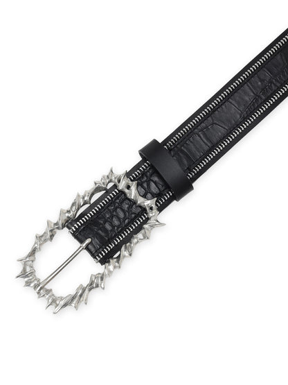 CROCO EMBOSSED LEATHER+KIP LEATHER  ZIP DETAIL BELT