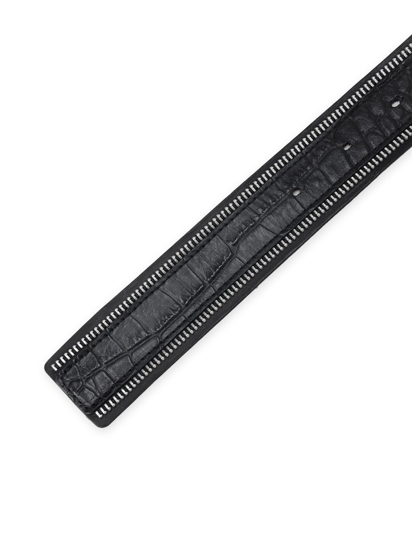 CROCO EMBOSSED LEATHER+KIP LEATHER  ZIP DETAIL BELT