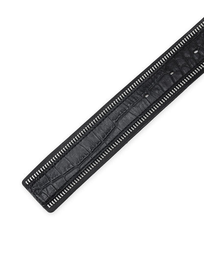 CROCO EMBOSSED LEATHER+KIP LEATHER  ZIP DETAIL BELT