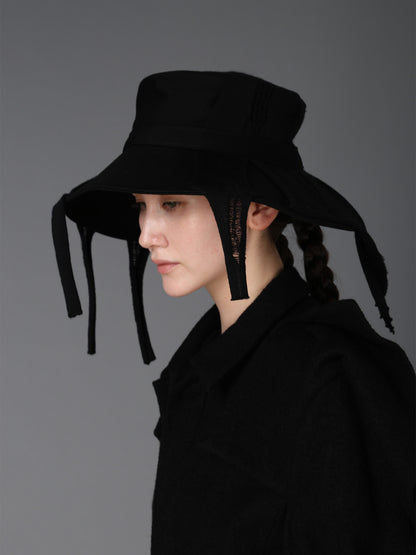 COTTON DENIM+ FLAT KNIT  WIDE BRIM HAT