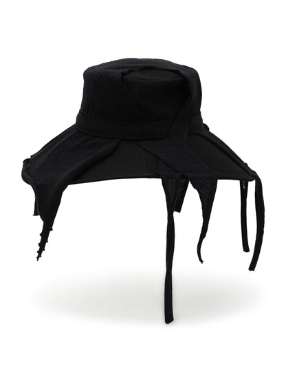 COTTON DENIM+ FLAT KNIT  WIDE BRIM HAT