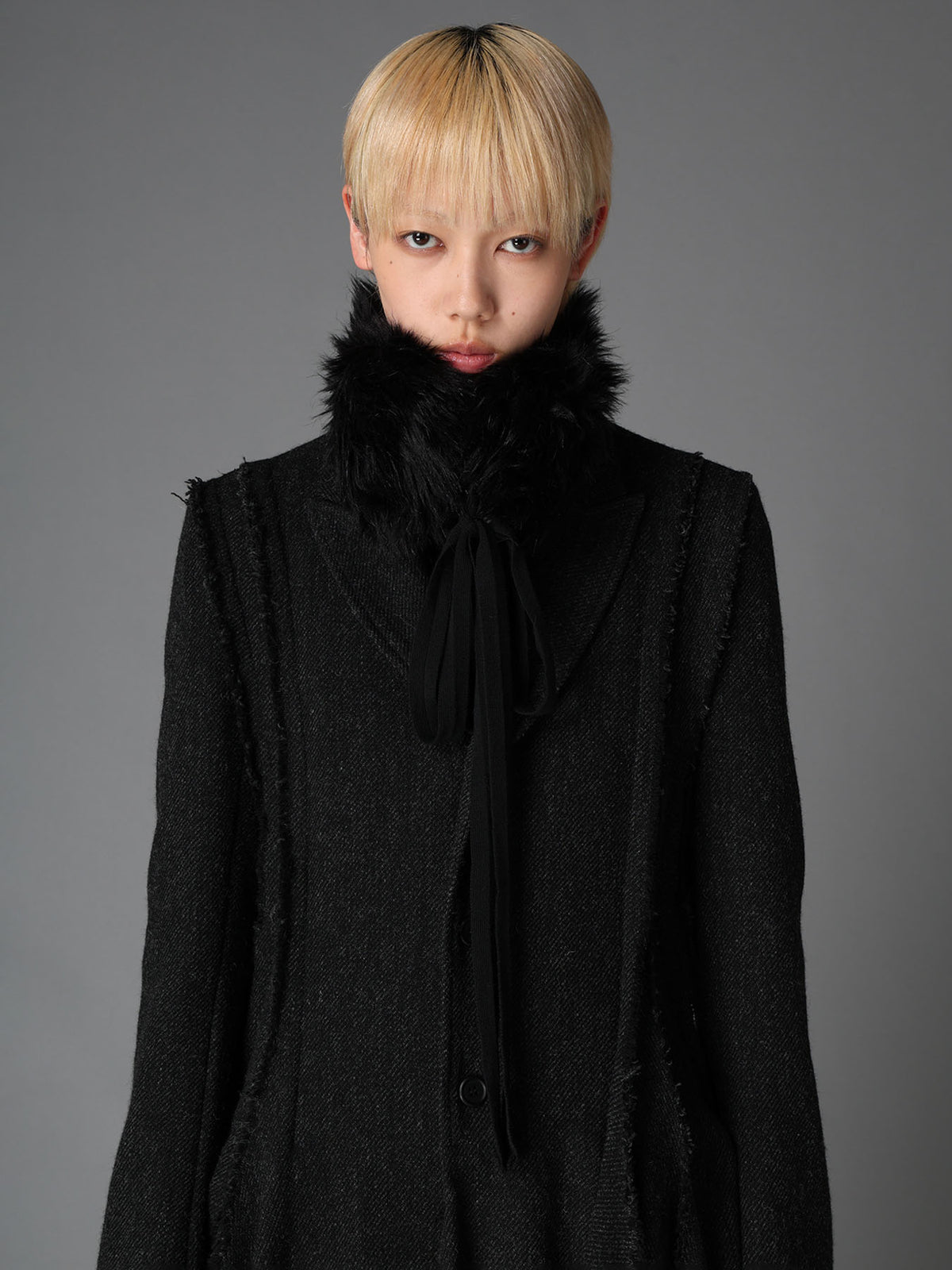 LONG FUR+MOIST TANNED KIP LEATHER RIBBON EARMUFFS