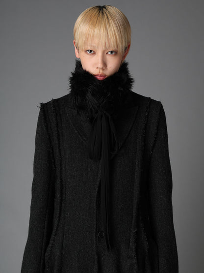 LONG FUR+MOIST TANNED KIP LEATHER RIBBON EARMUFFS