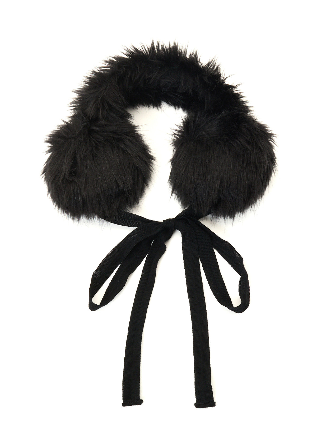 LONG FUR+MOIST TANNED KIP LEATHER RIBBON EARMUFFS