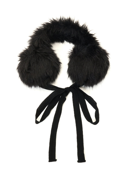 LONG FUR+MOIST TANNED KIP LEATHER RIBBON EARMUFFS