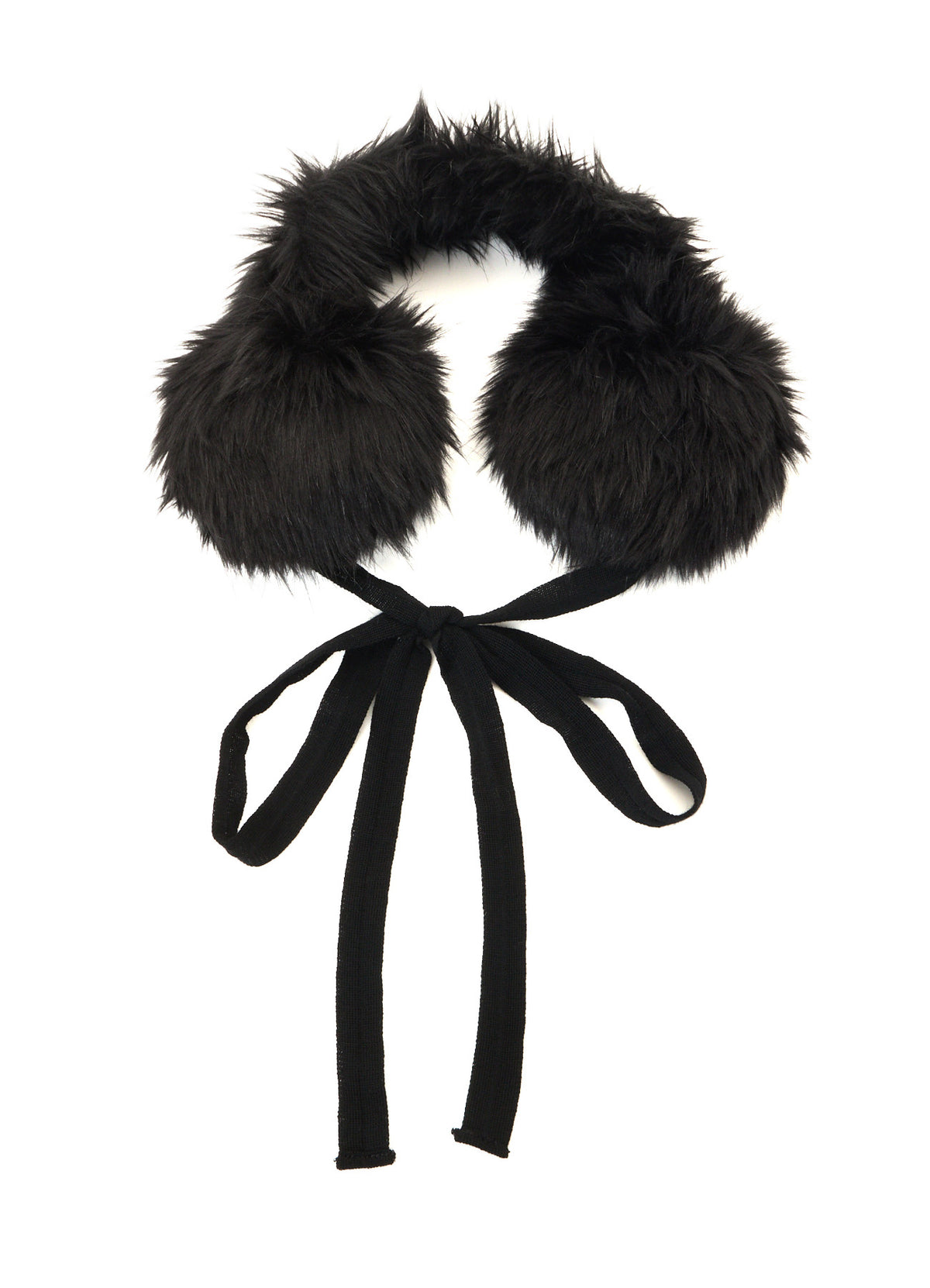 LONG FUR+MOIST TANNED KIP LEATHER RIBBON EARMUFFS