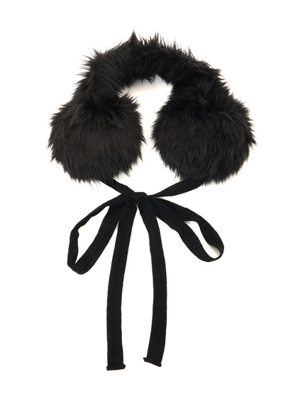 LONG FUR+MOIST TANNED KIP LEATHER RIBBON EARMUFFS