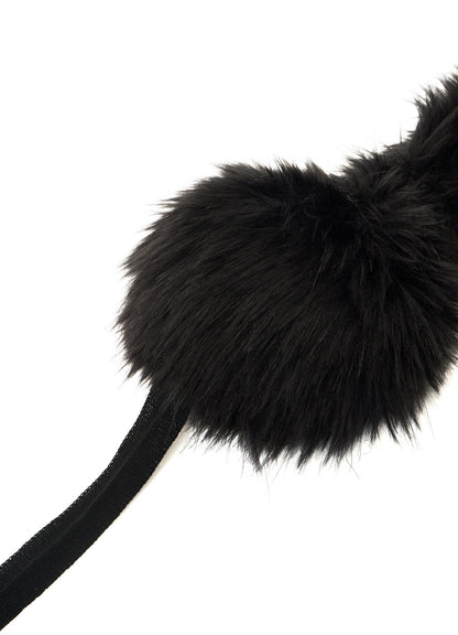 LONG FUR+MOIST TANNED KIP LEATHER RIBBON EARMUFFS