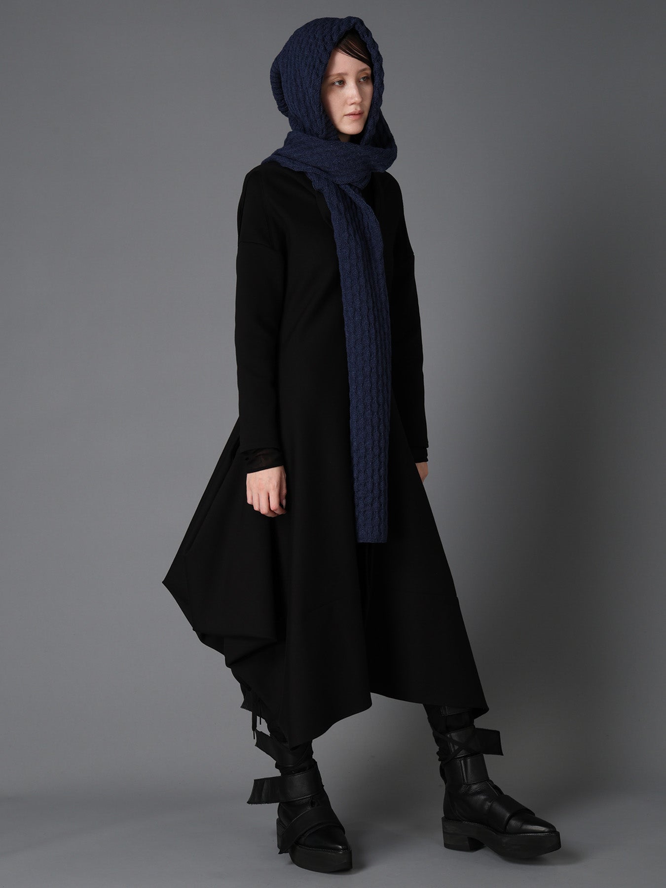 BOBBLE RIB KNIT HOODED SCARF