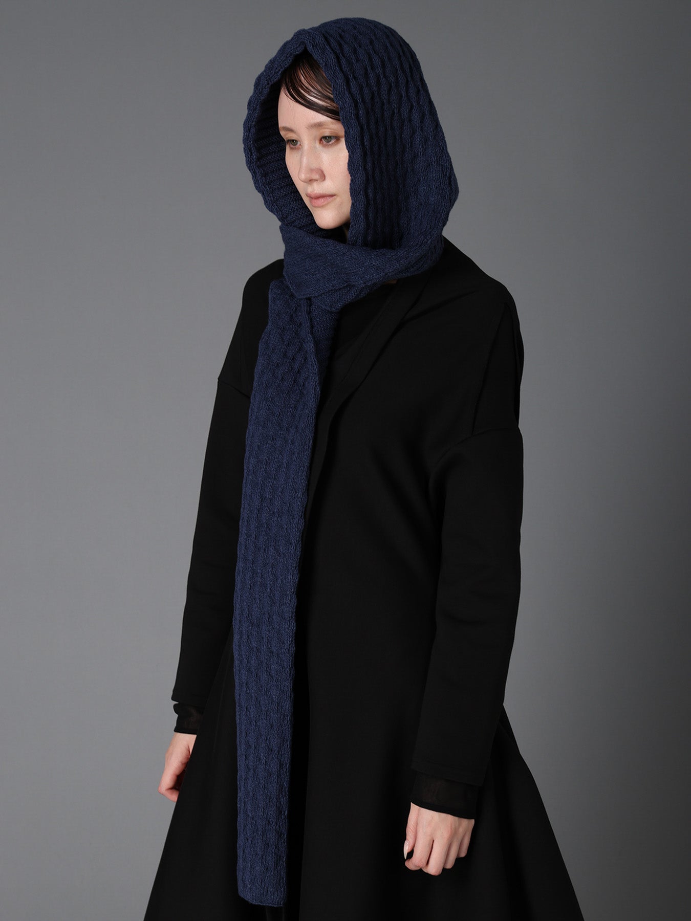 BOBBLE RIB KNIT HOODED SCARF