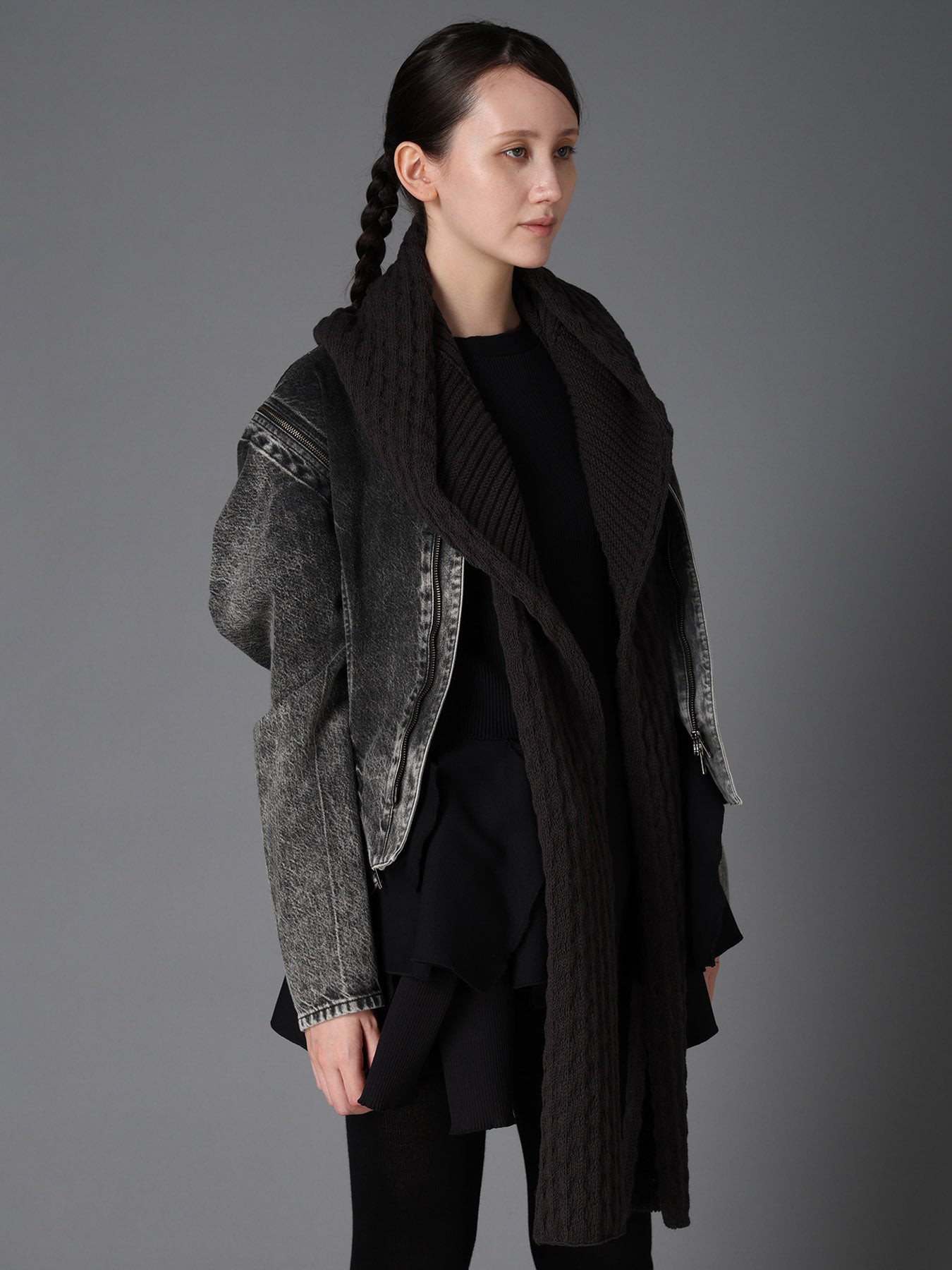 BOBBLE RIB KNIT HOODED SCARF