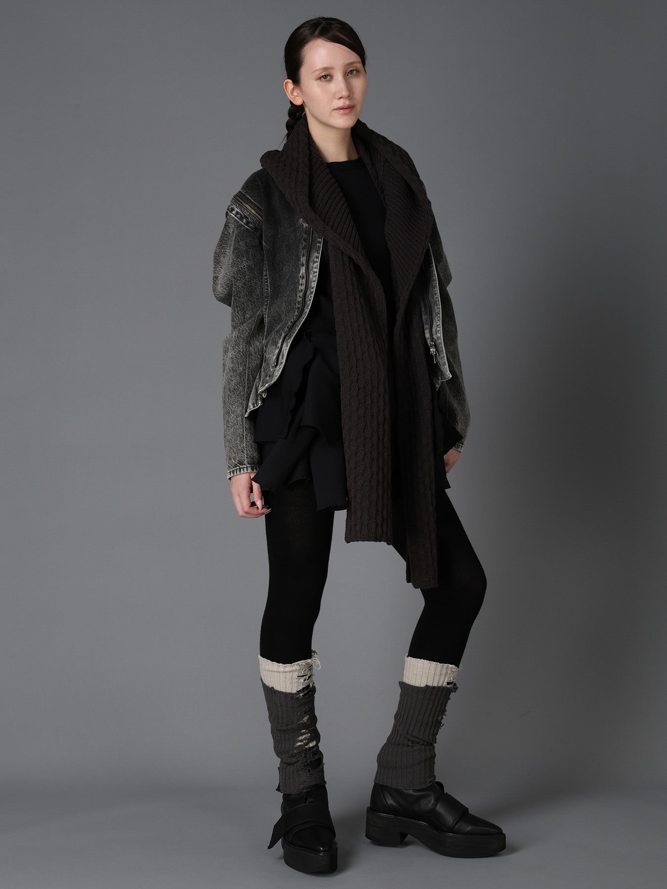 BOBBLE RIB KNIT HOODED SCARF
