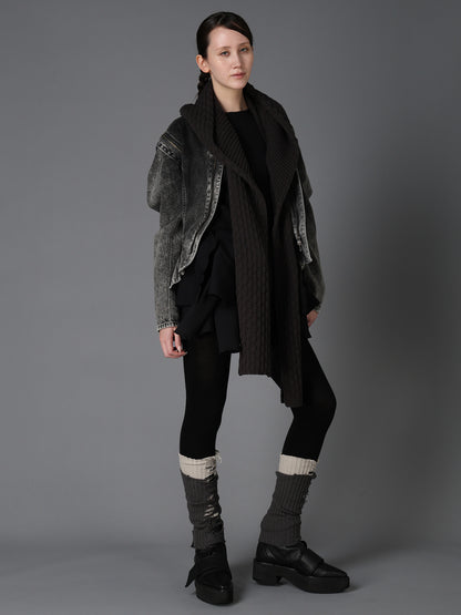 BOBBLE RIB KNIT HOODED SCARF