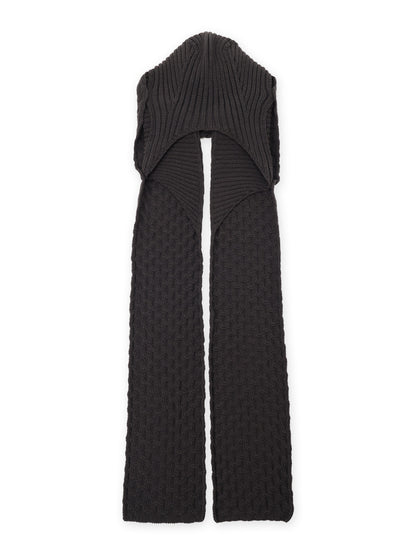 BOBBLE RIB KNIT HOODED SCARF