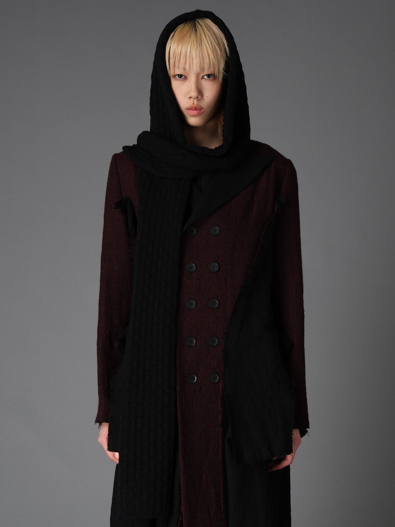BOBBLE RIB KNIT HOODED SCARF