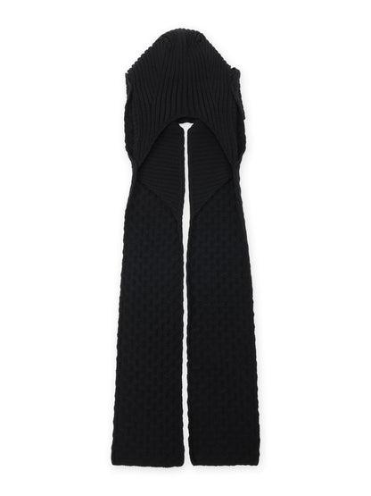 BOBBLE RIB KNIT HOODED SCARF