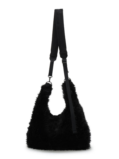 LONG FUR+COTTON TWILL 3 WAY SHOULDER STRAP FUR BAG
