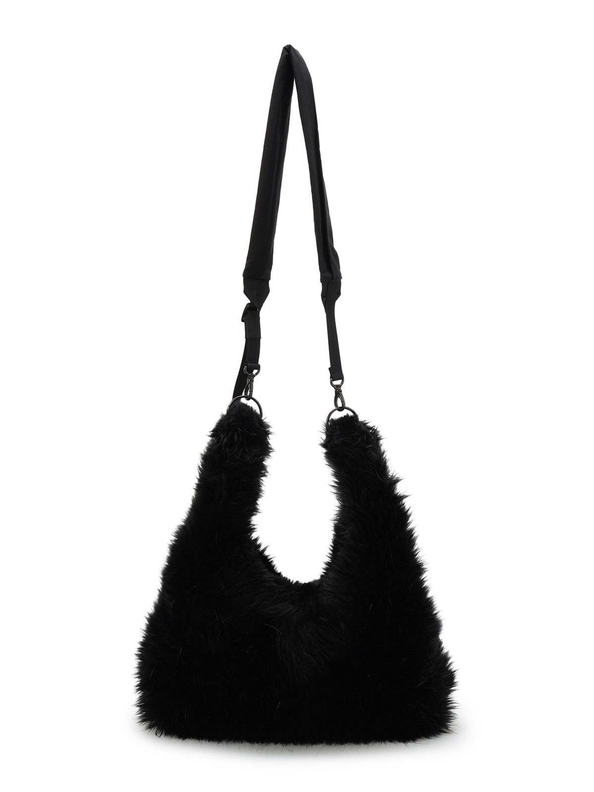 LONG FUR+COTTON TWILL 3 WAY SHOULDER STRAP FUR BAG