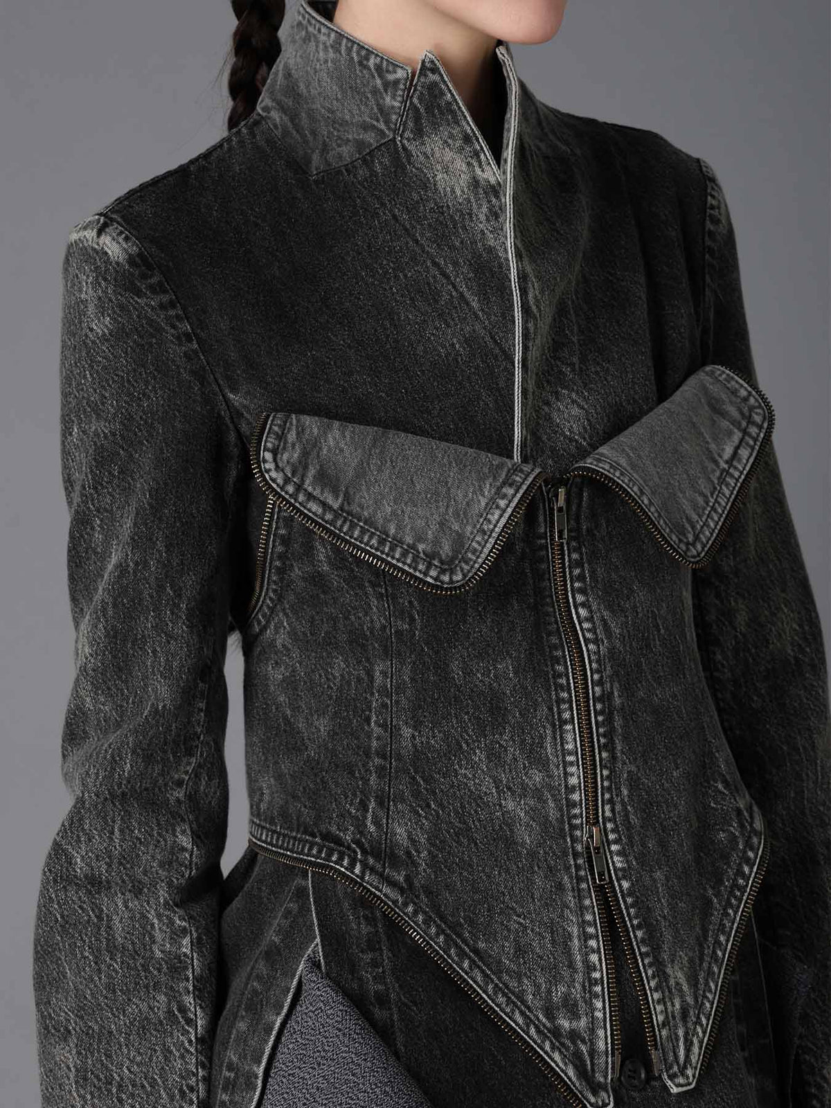 MIST BLEACHED DENIM BUSTIER DETAIL JACKET