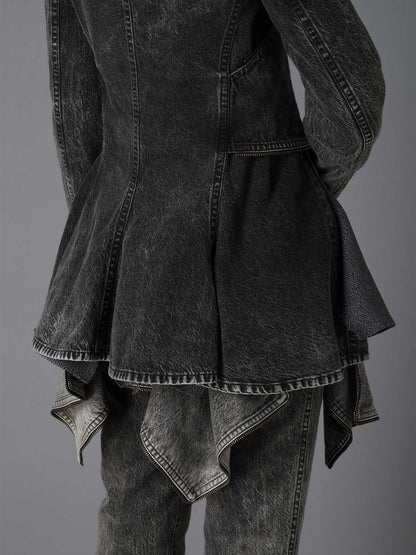 MIST BLEACHED DENIM BUSTIER DETAIL JACKET