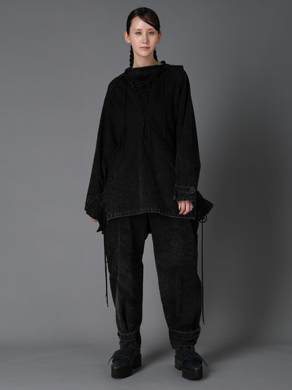CHEMICAL BLEACHED DENIM LACE UP PANTS