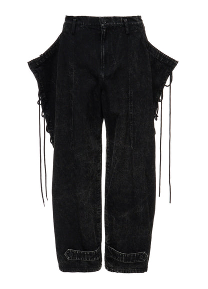 CHEMICAL BLEACHED DENIM LACE UP PANTS