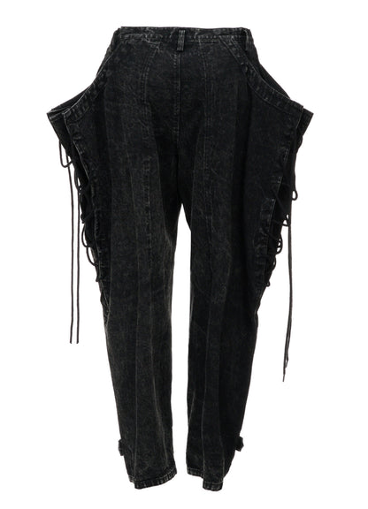 CHEMICAL BLEACHED DENIM LACE UP PANTS