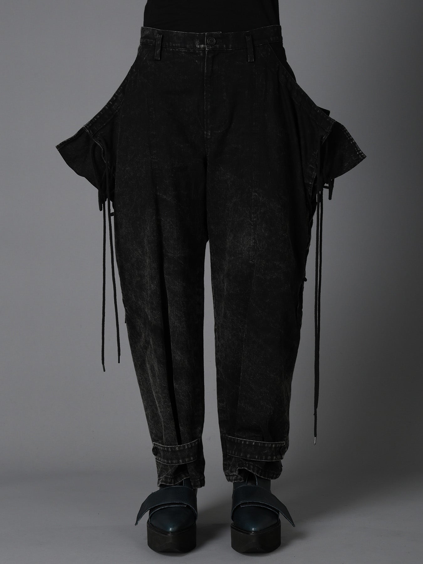 CHEMICAL BLEACHED DENIM LACE UP PANTS – THE SHOP YOHJI YAMAMOTO