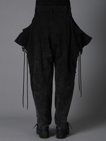 CHEMICAL BLEACHED DENIM LACE UP PANTS