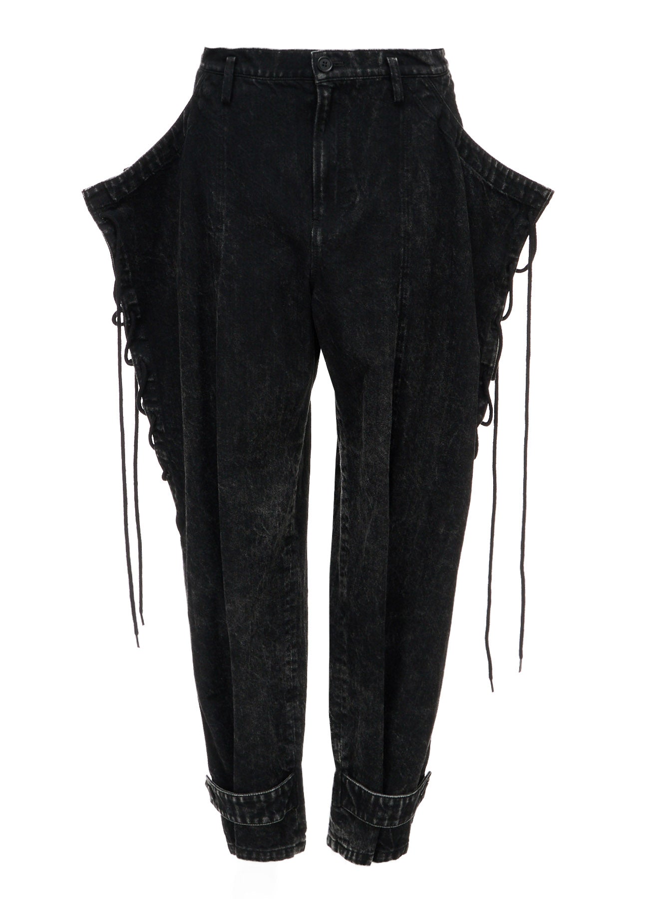 CHEMICAL BLEACHED DENIM LACE UP PANTS