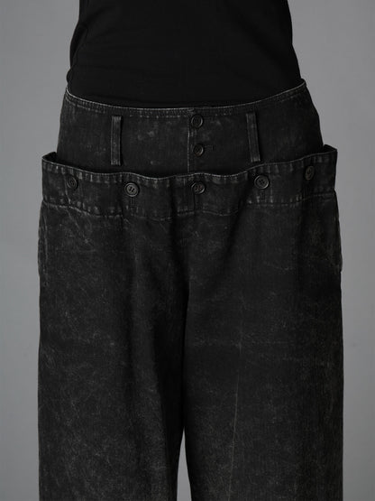 CHEMICAL BLEACHED DENIM SAILOR PANTS