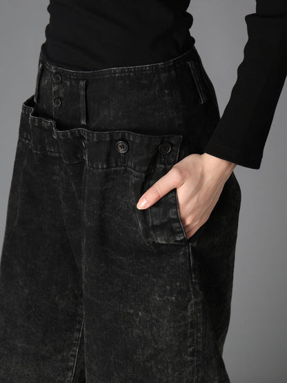 CHEMICAL BLEACHED DENIM SAILOR PANTS