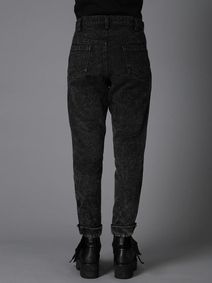 CHEMICAL BLEACHED DENIM CUFFED PANTS