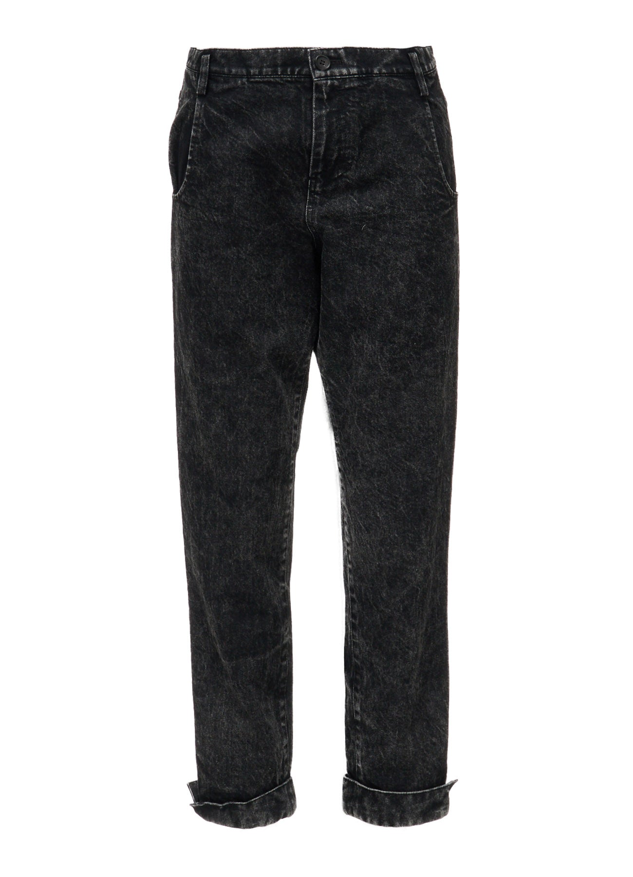 CHEMICAL BLEACHED DENIM CUFFED PANTS