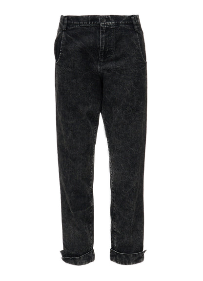 CHEMICAL BLEACHED DENIM CUFFED PANTS