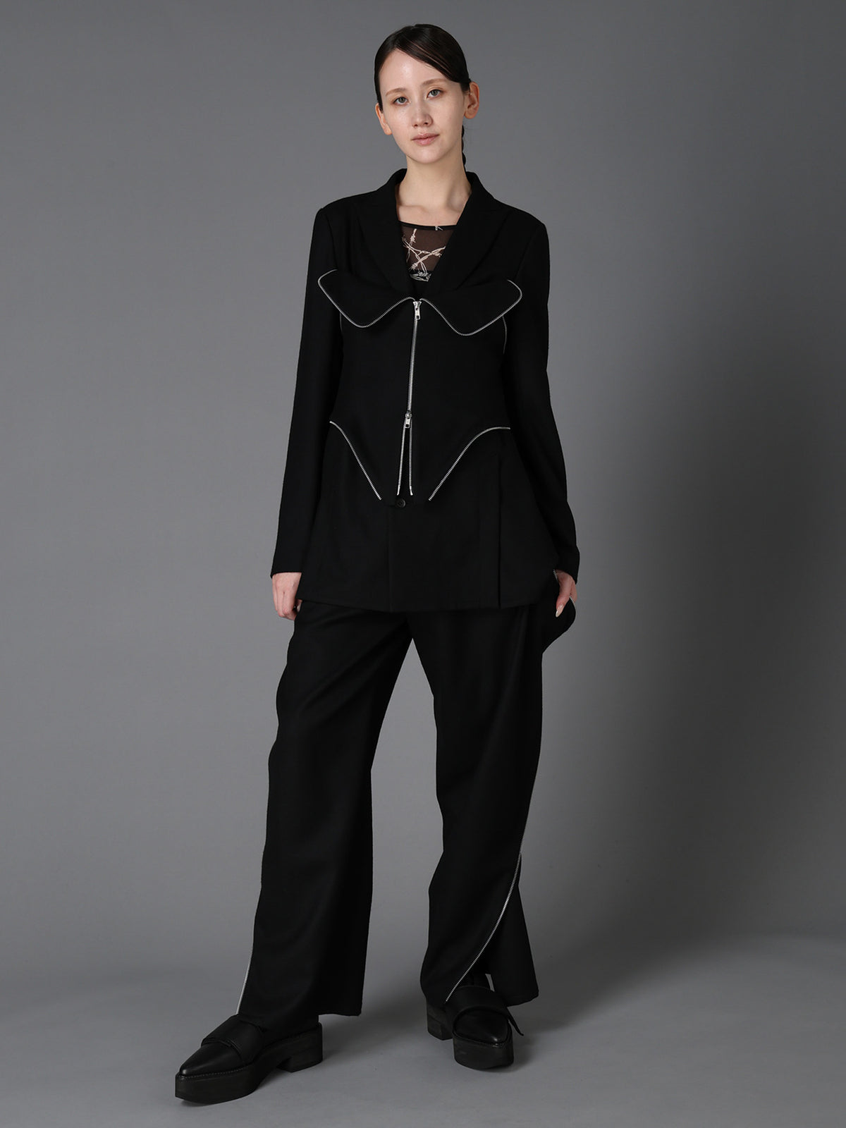 W/ SERGE  ZIP DETAIL PANTS