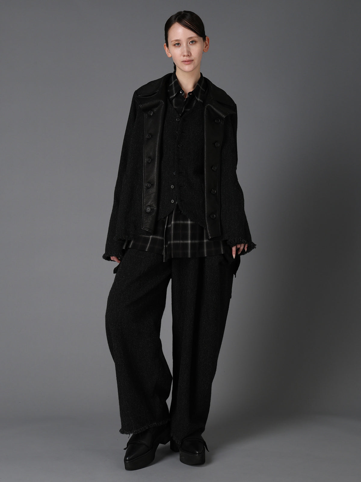 TOP DYED TWEED DRAPED POCKET PANTS