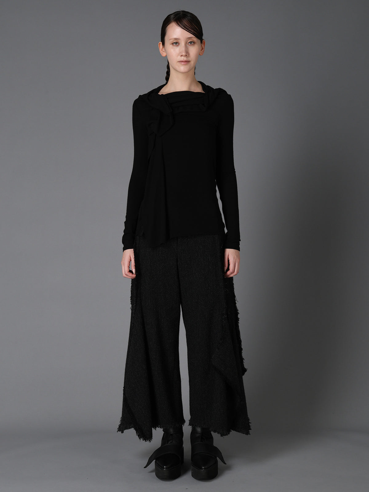 TOP DYED TWEED FLARED PANEL PANTS B