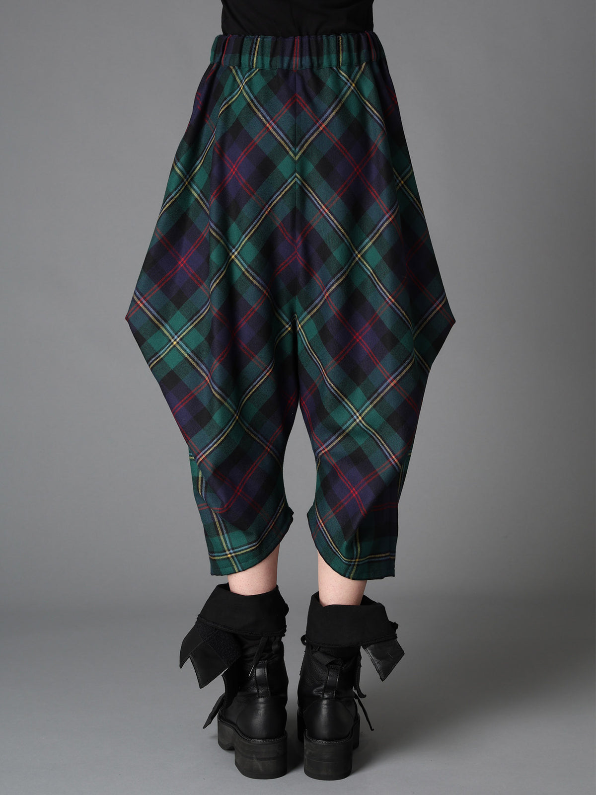 GREEN TARTAN WIDE TUCK PANTS