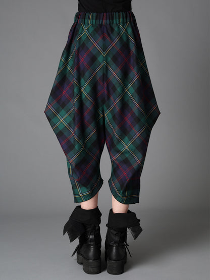 GREEN TARTAN WIDE TUCK PANTS