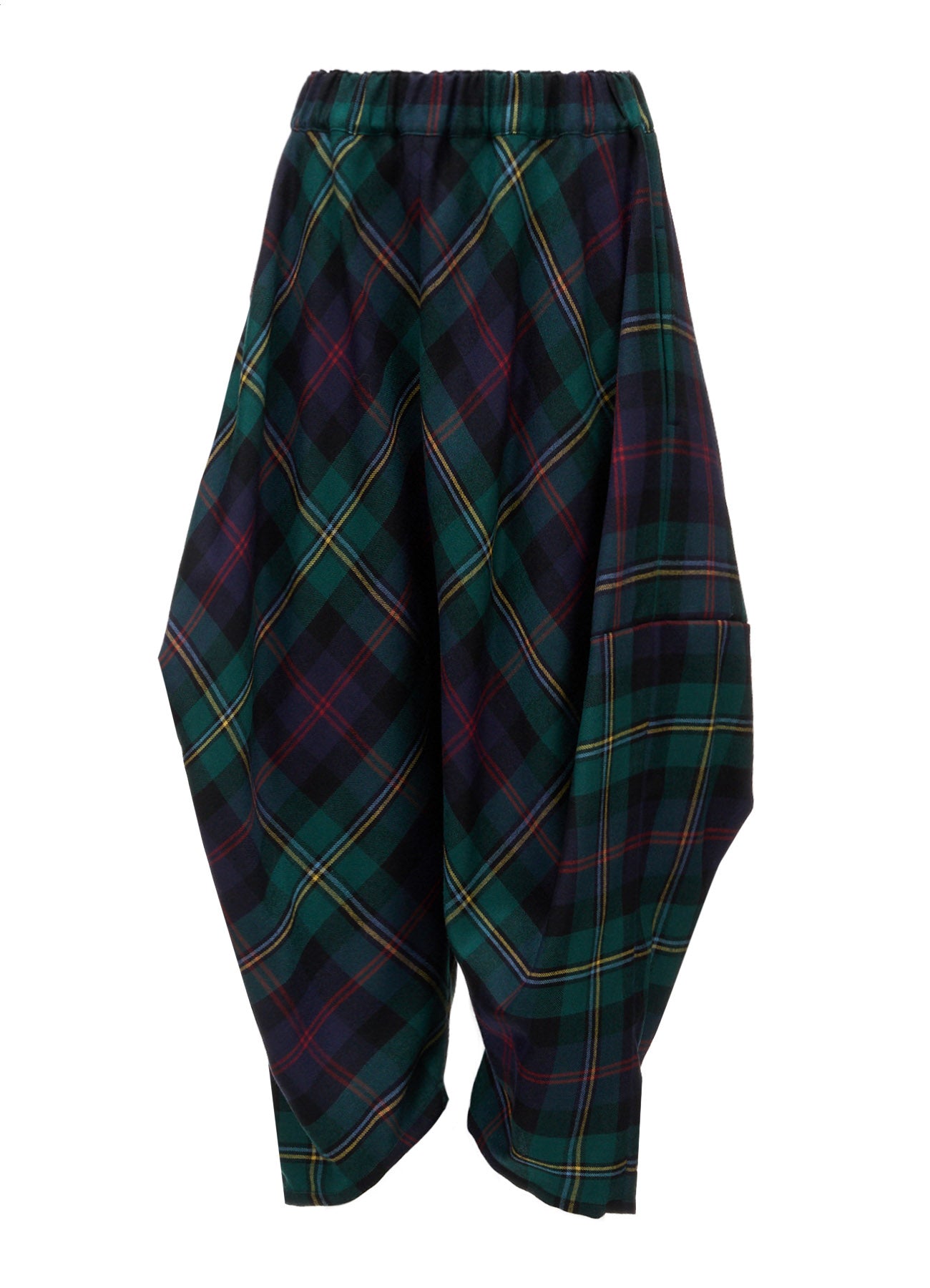 GREEN TARTAN WIDE TUCK PANTS