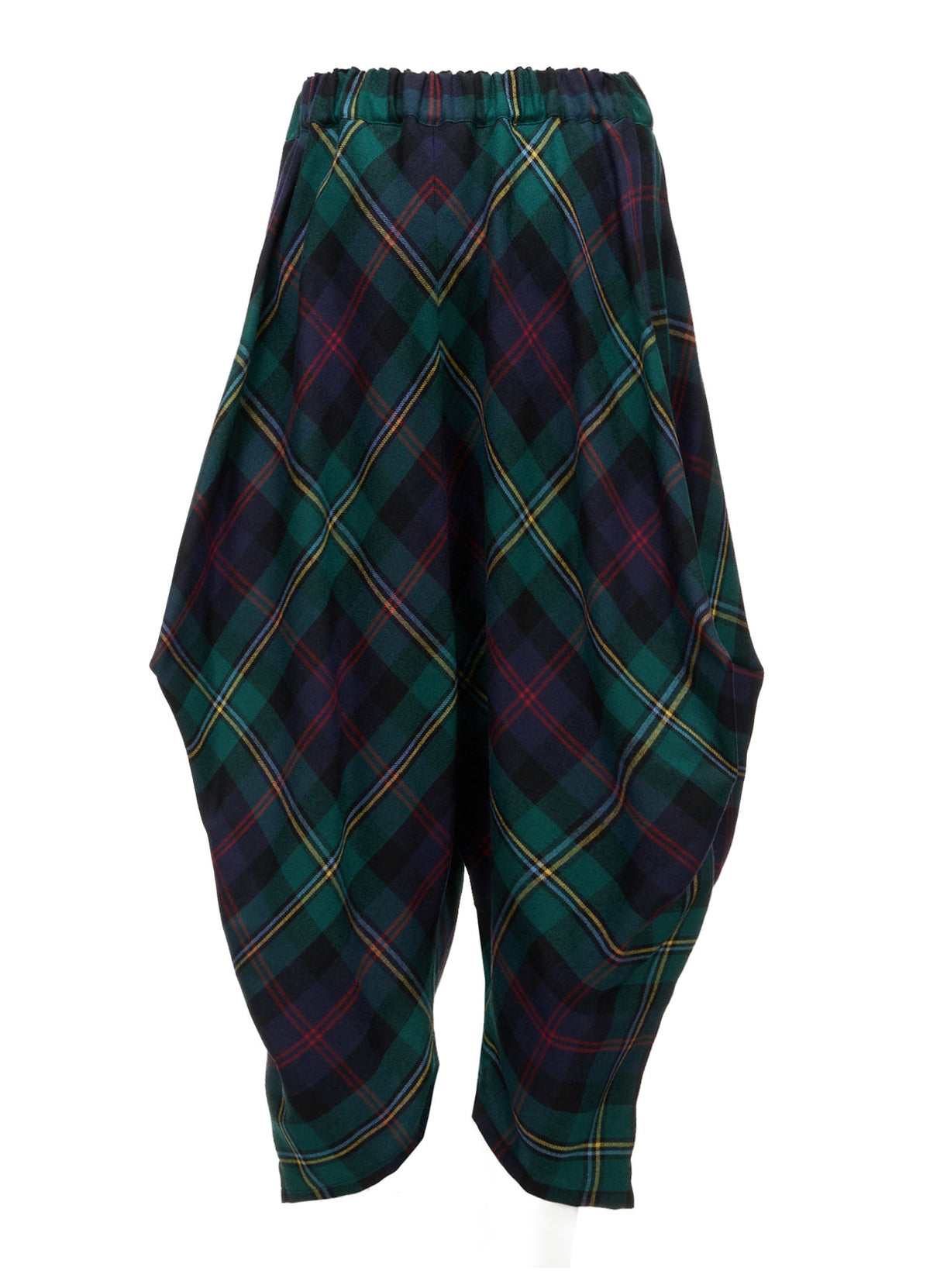 GREEN TARTAN WIDE TUCK PANTS