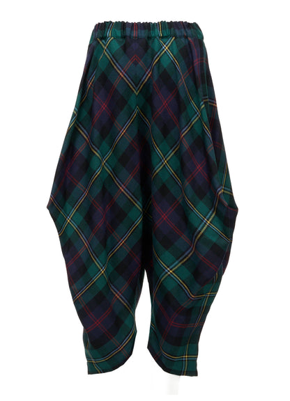 GREEN TARTAN WIDE TUCK PANTS