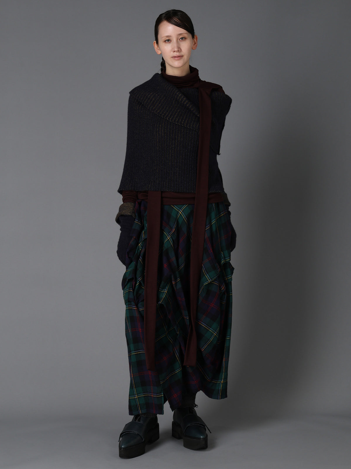 GREEN TARTAN TUCK SKIRT