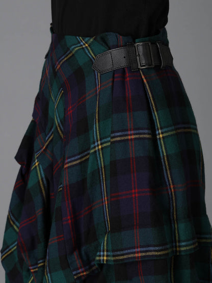 GREEN TARTAN TUCK SKIRT