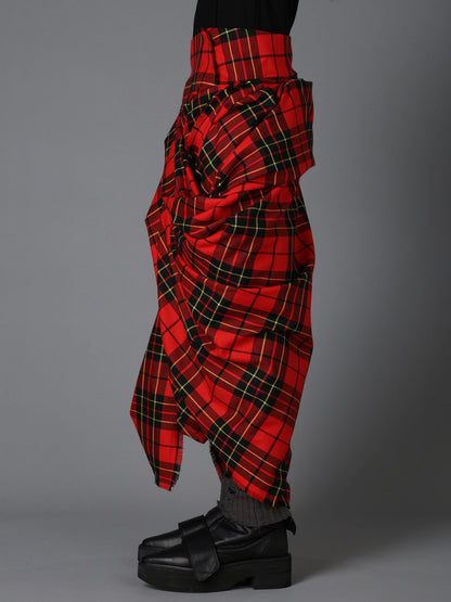 RED TARTAN DRAPED SKIRT