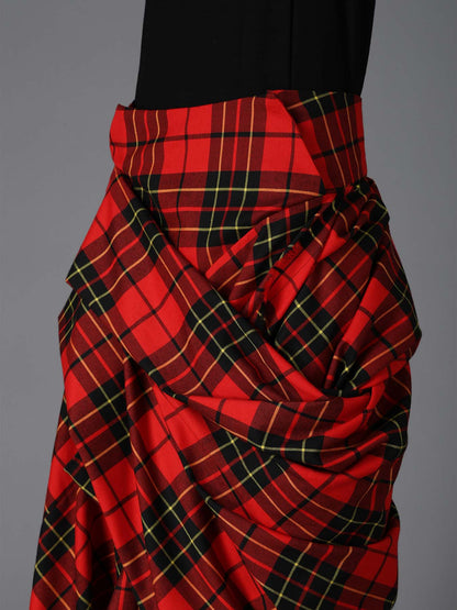 RED TARTAN DRAPED SKIRT