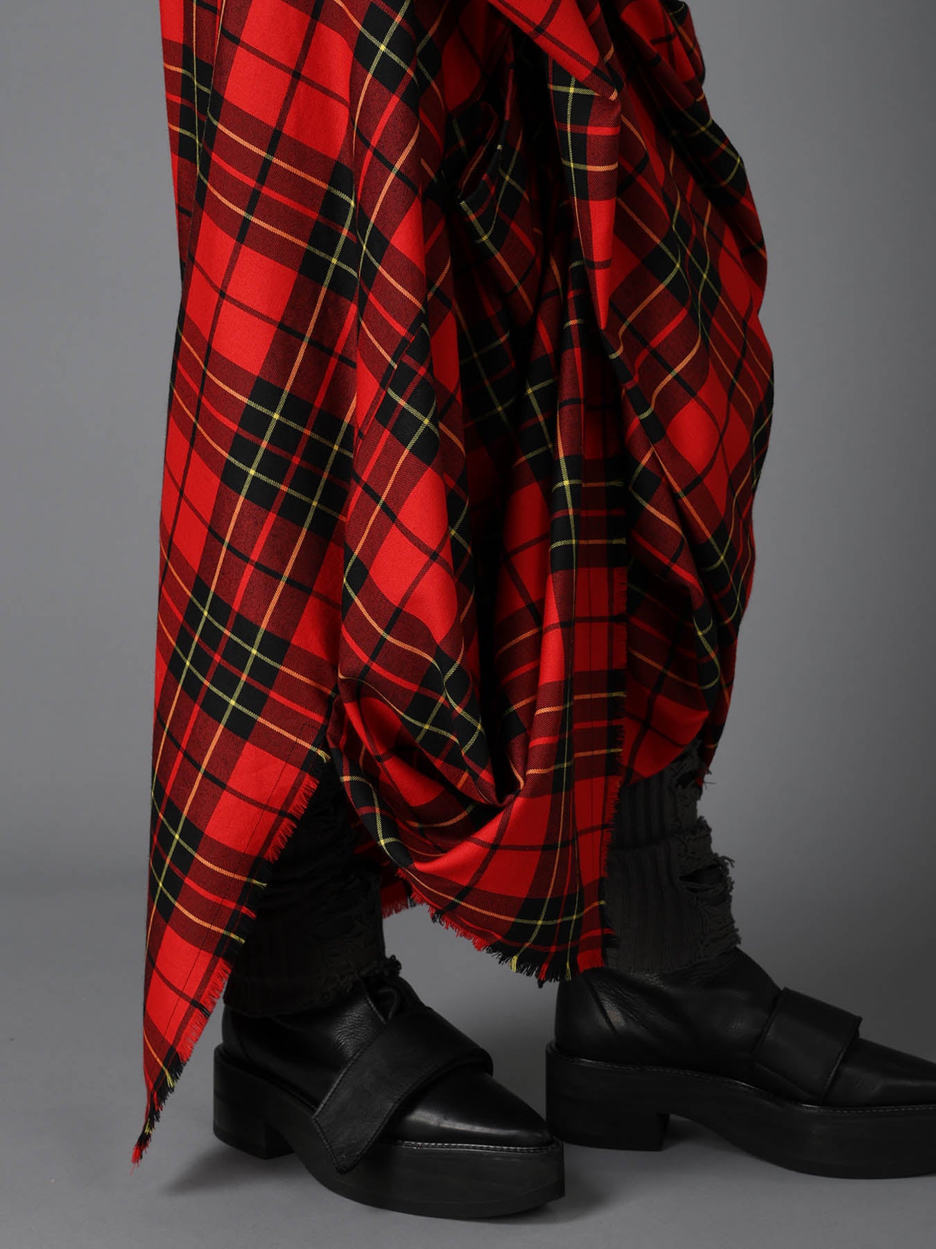 RED TARTAN DRAPED SKIRT