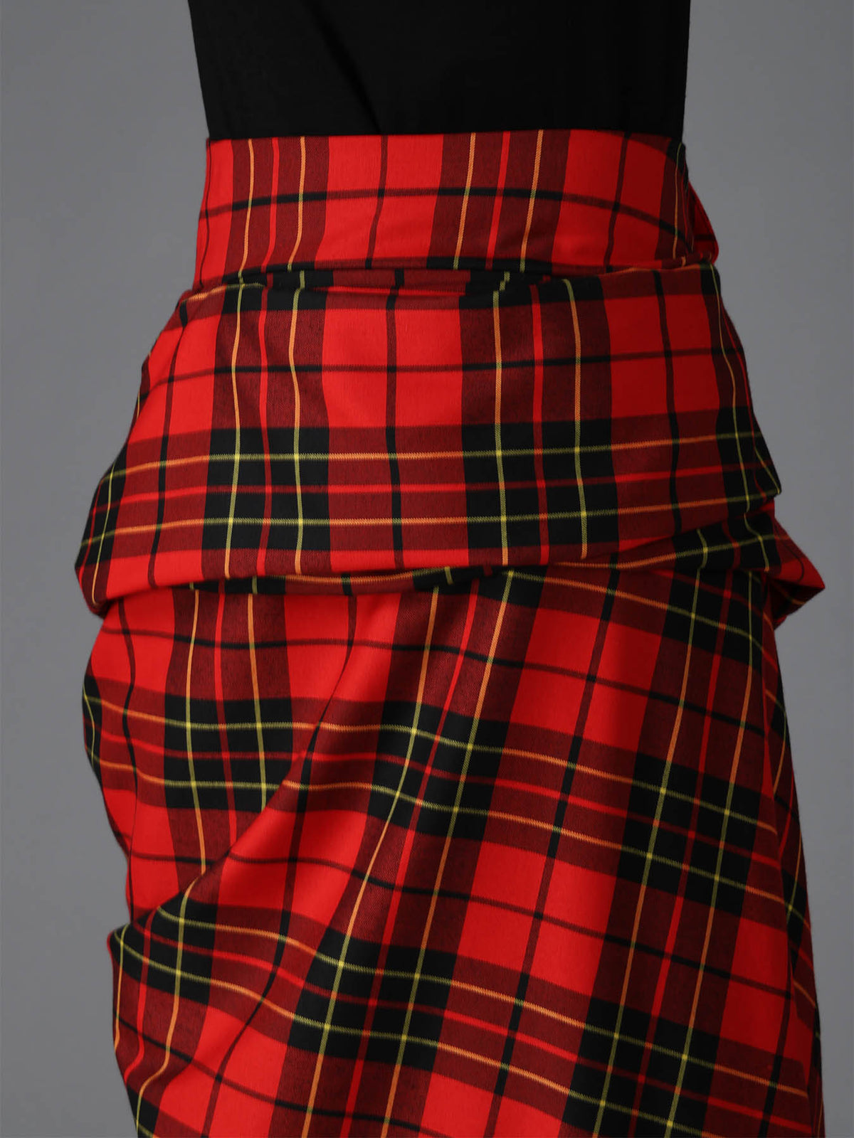 RED TARTAN DRAPED SKIRT